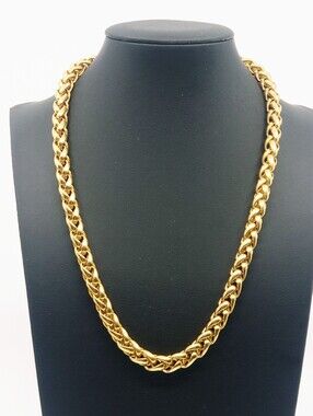 Vintage 80s Authentic Givenchy Woven Wheat Thick Gold Plated Chain Necklace